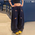 High Street Embroidered Sausage Dog Pants Women's Loose Straight Leg Comfort Sweatpants 2025 New Autumn Winter Casual Pants