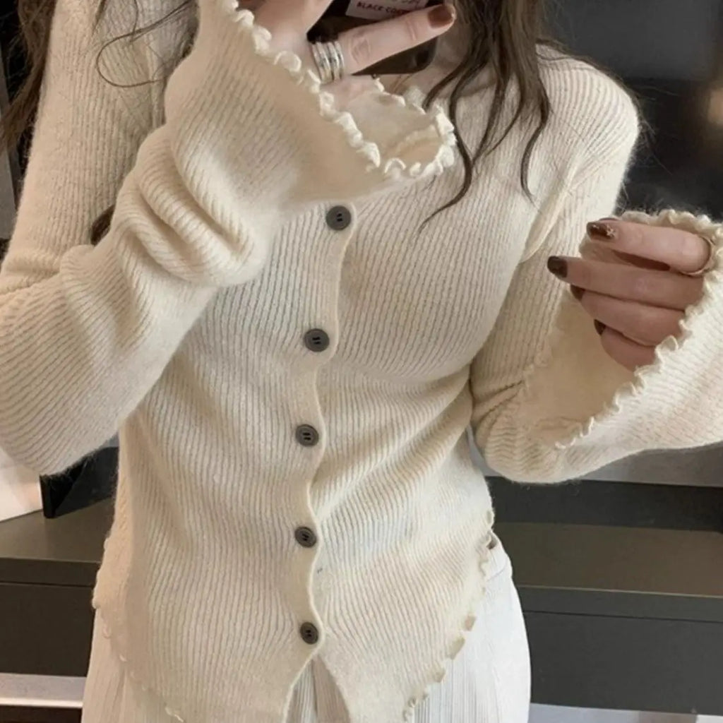 Irregular Knitting Cardigan Women Spring Autumn Flare Sleeve Ruched Solid Sweaters Design Flattering Waist Simple Commuting Chic