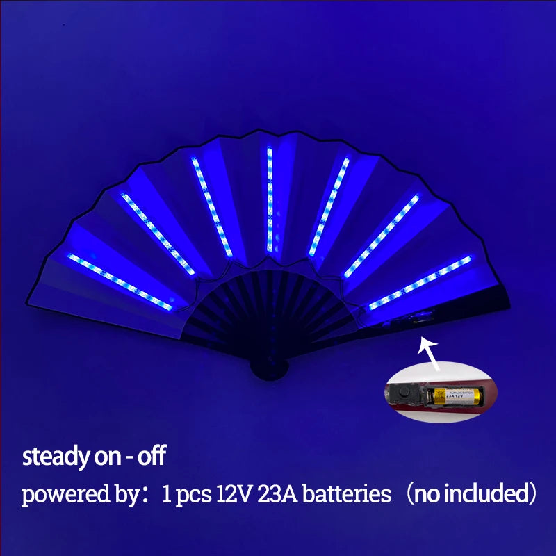 LED Hand Fan Luminous Light Up Folding Fan Glowing Hand Fan Stage Performance Birthday Wedding Party Dance Festival Bar Supplies