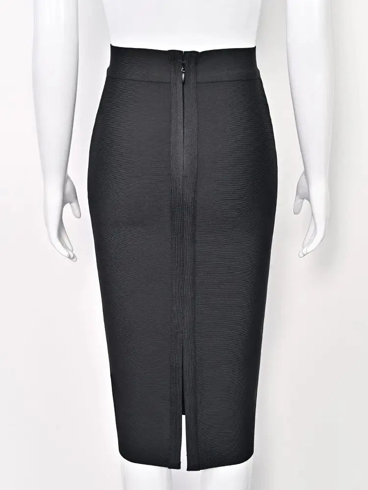 BEAUKEY Classic Bandage Knitted Split White Skirts Midi High Waist Black Classic Fashion Long Skirts Bosycon Elastic Thick Skirt