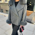 Winter Warm Fur Spliced Woolen Coat Women Loose Lapel Long Sleeve Solid Female Jacket 2025 Autumn New Lady Elegant Outwear