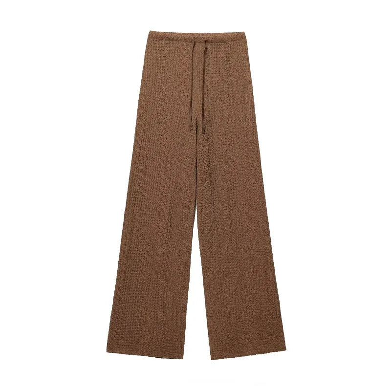 MUJER Women's Pants Sets Textured High Waist Pants Sets for Women 2 Pieces Sleeveless Vest Woman Outfit Lady Sets Women's Suits