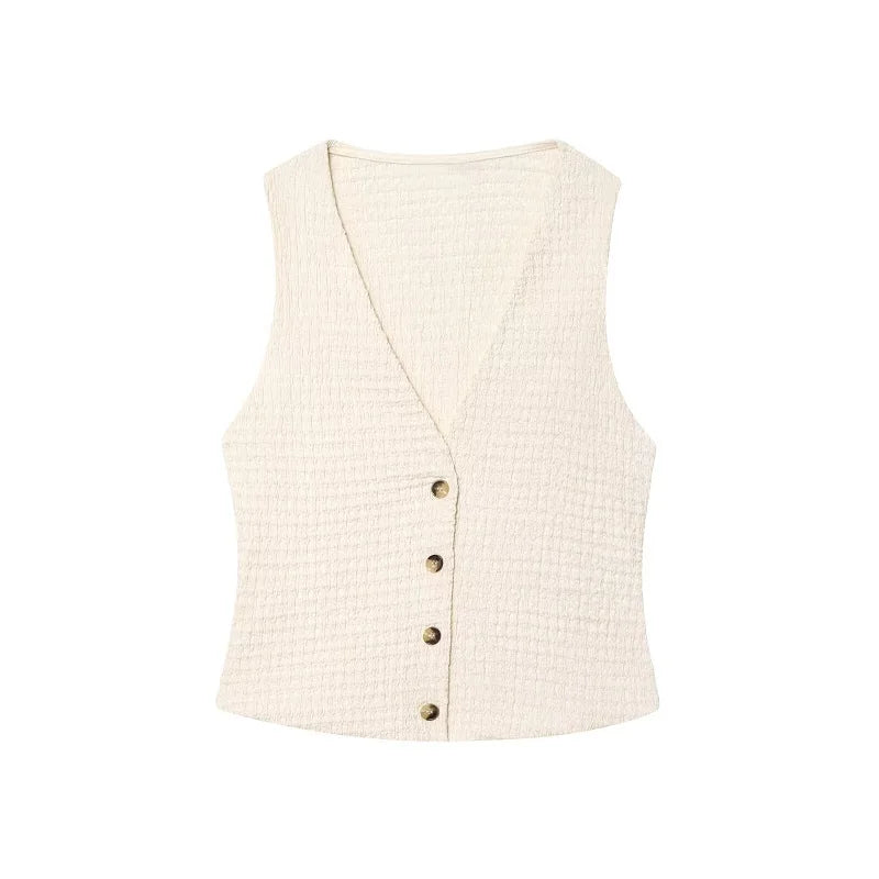 MUJER Women's Pants Sets Textured High Waist Pants Sets for Women 2 Pieces Sleeveless Vest Woman Outfit Lady Sets Women's Suits