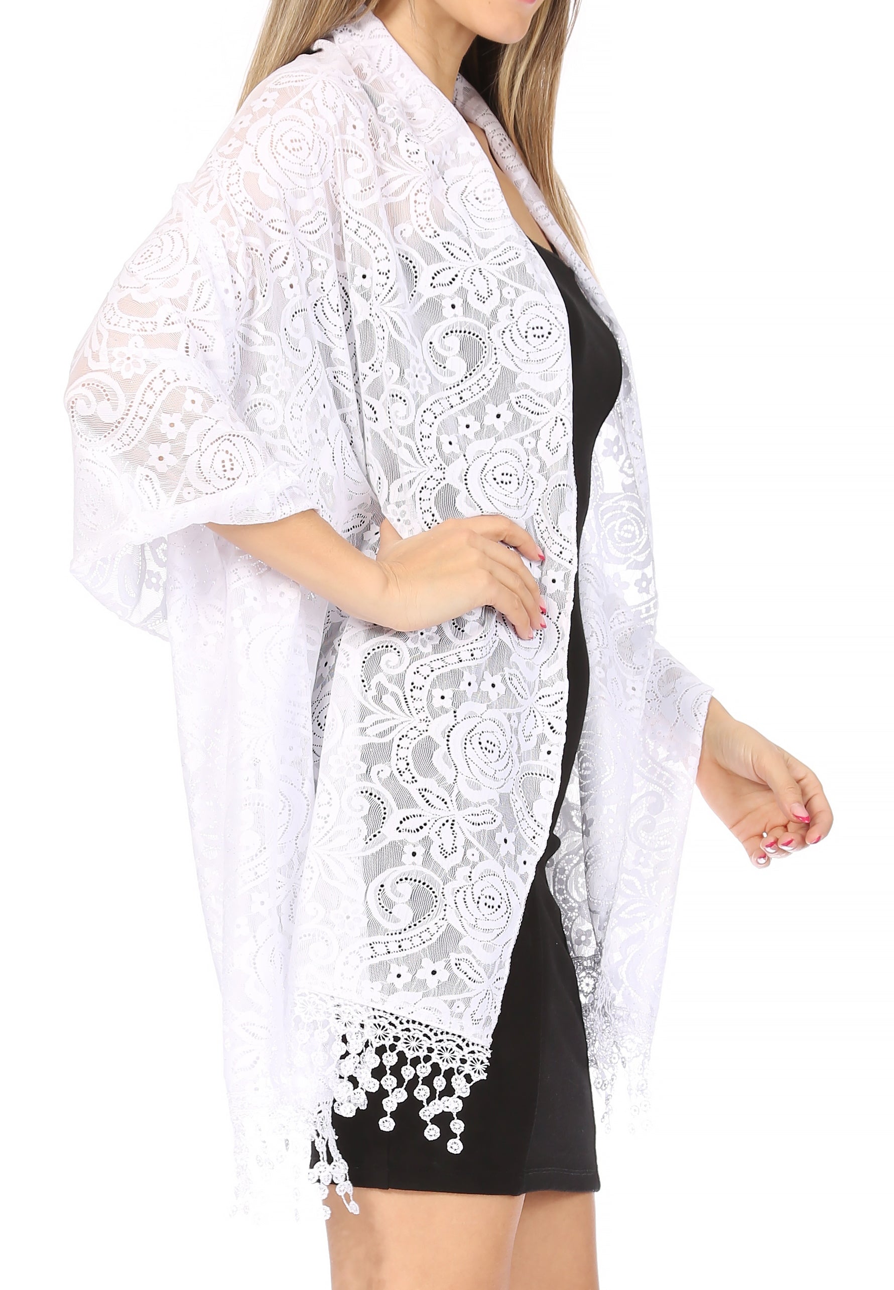 Sakkas Mari Women's Large Lightweight Soft Lace Scarf Wrap Shawl Floral and Fringe
