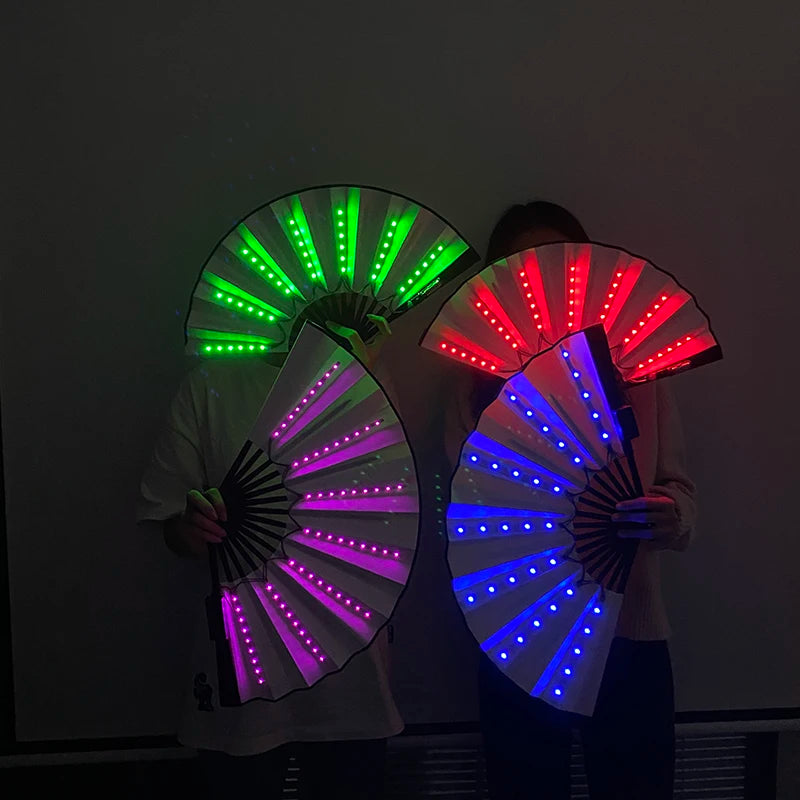 LED Hand Fan Luminous Light Up Folding Fan Glowing Hand Fan Stage Performance Birthday Wedding Party Dance Festival Bar Supplies