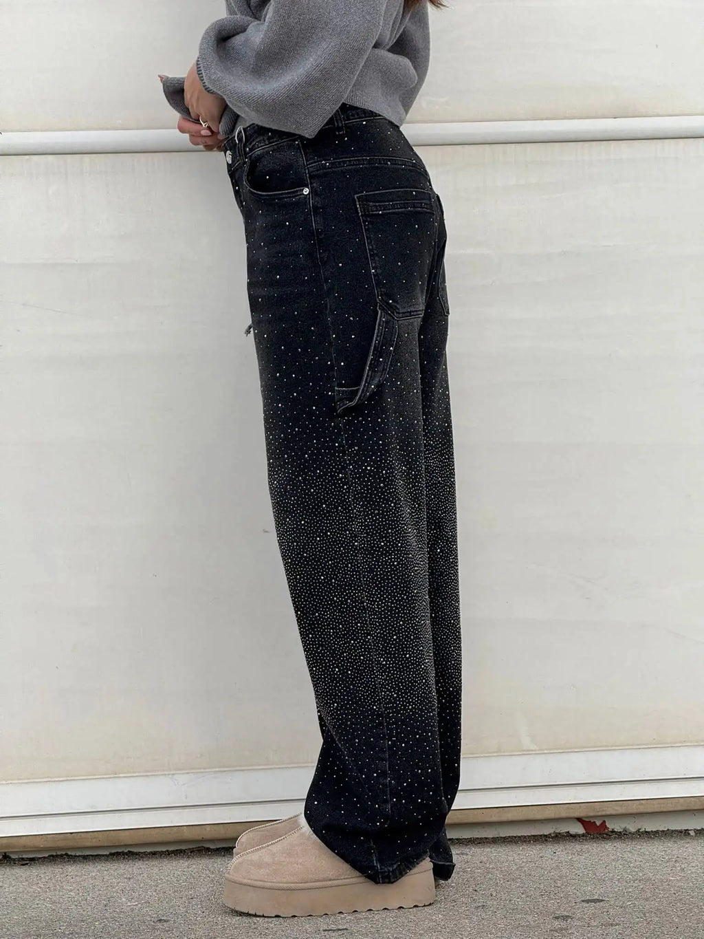 Hip Hop Shine Diamonds Denim Pants Retro Cargo Baggy Jeans Womens Jeans Rock Low Waist Wide Leg Trousers Harajuku Y2K Clothes