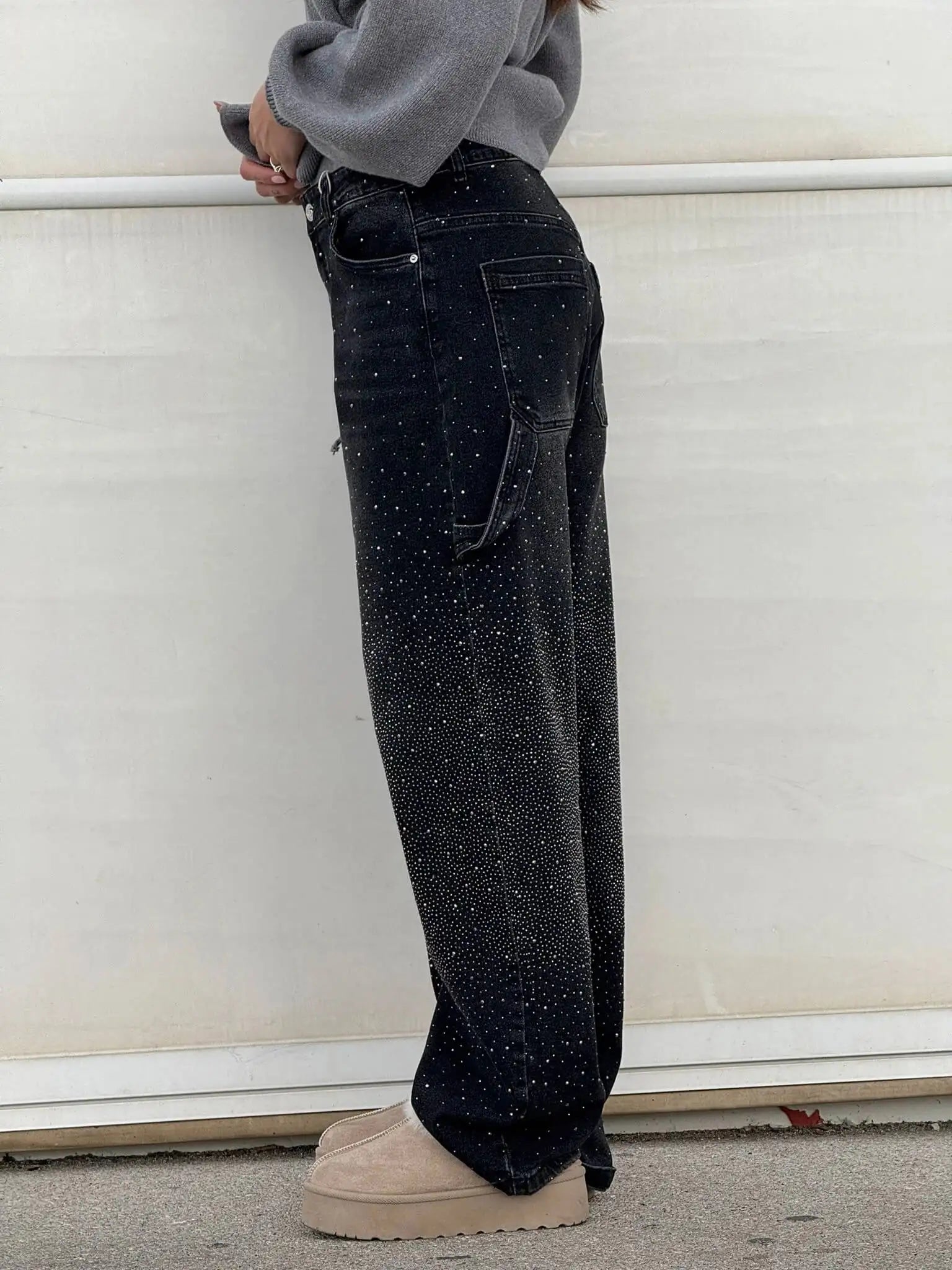 Hip Hop Shine Diamonds Denim Pants Retro Cargo Baggy Jeans Womens Jeans Rock Low Waist Wide Leg Trousers Harajuku Y2K Clothes