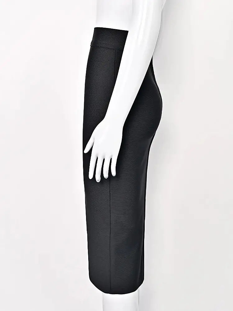 BEAUKEY Classic Bandage Knitted Split White Skirts Midi High Waist Black Classic Fashion Long Skirts Bosycon Elastic Thick Skirt