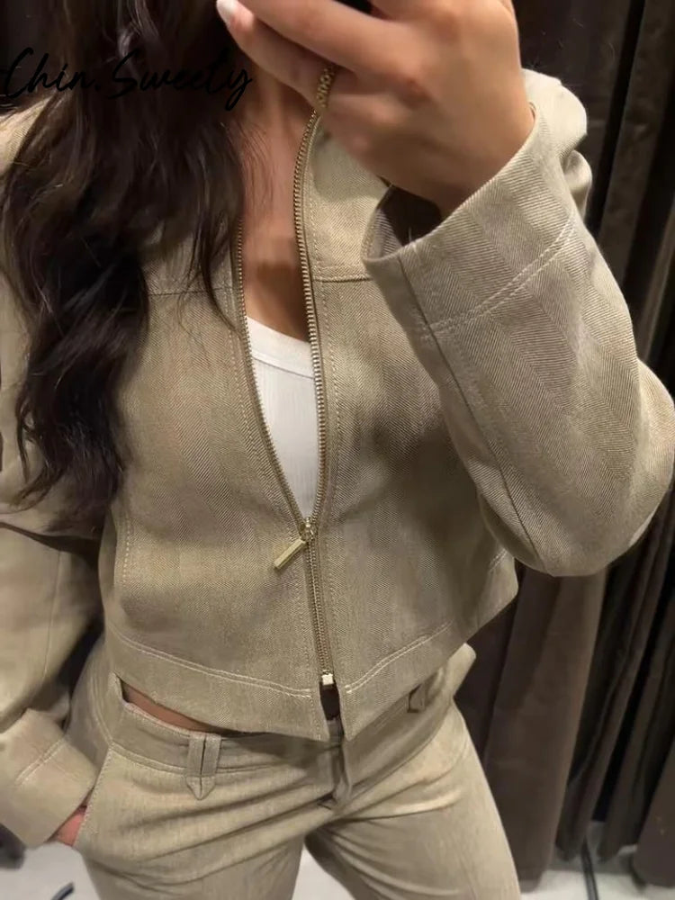 Loose Coat Pant Sets Women Elegant Button Long Sleeve Jacket Zipper Pleated Straight Trousers 2026 Spring Autumn Lady Outfit