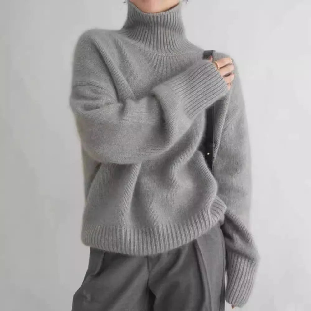Autumn Winter Thick Loose Knitwear Sweater Tops Casual Turn Down Collar Long Lantern Sleeve Knitted Pullover Coats PYXA-dh70