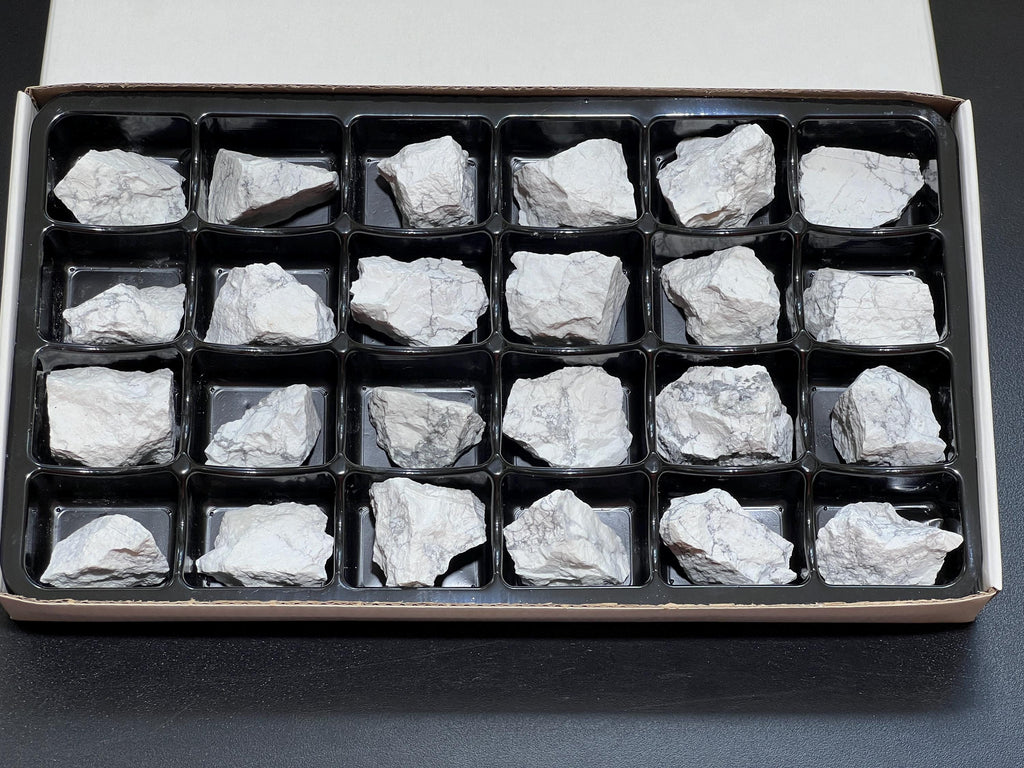 White Howlite Rough Raw Stones (24 Pcs) Boxed Flat