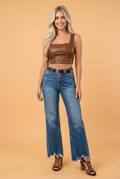 Denim High Waist Frayed Hem Flare Jeans