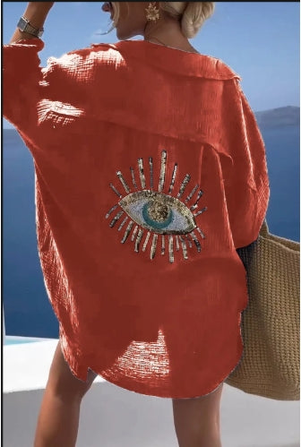 Women's Outdoor Beach Shirt Casual Sequin Beaded Shirt