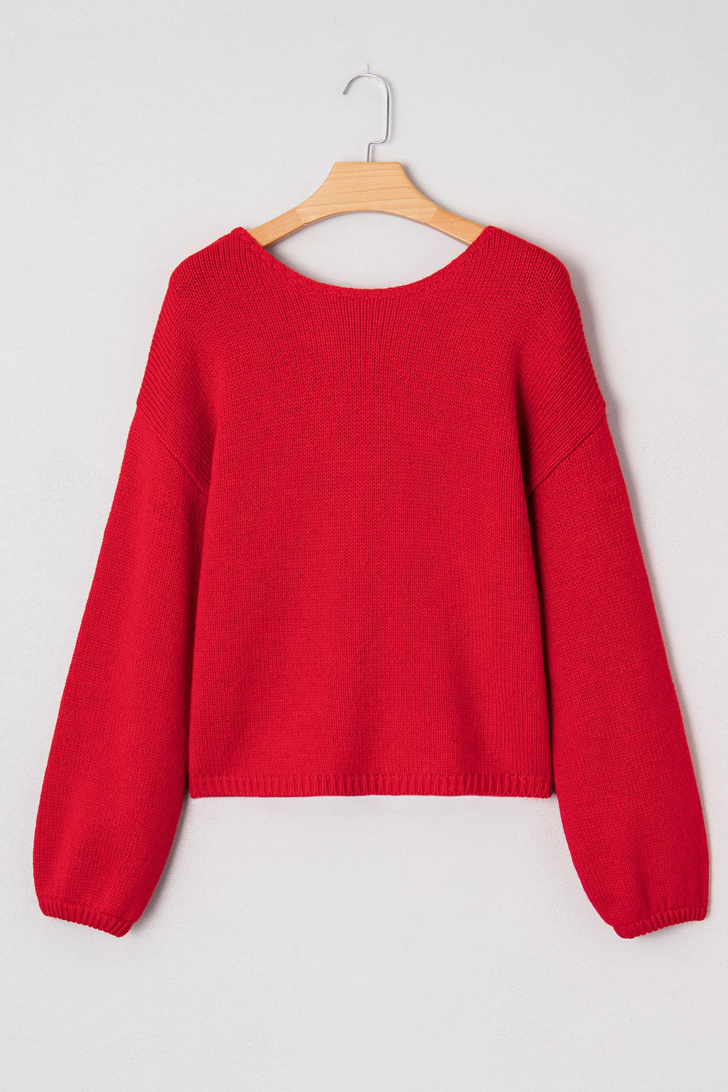 Black Bow Backless Bubble Sleeve Sweater