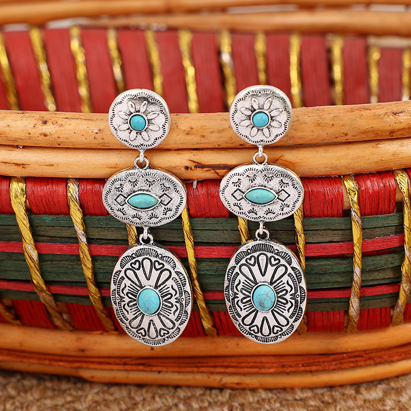 Vintage Western Wind Turquoise Oval Earrings