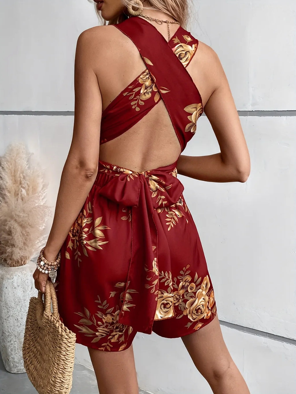 Crisscross Back Printed Romper