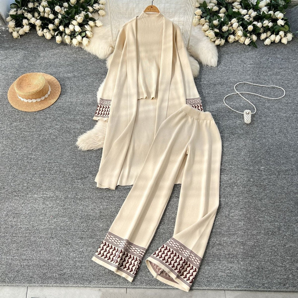 Geometric Jacquard-Trim Ribbed Knit 3-Piece Set(MS471)